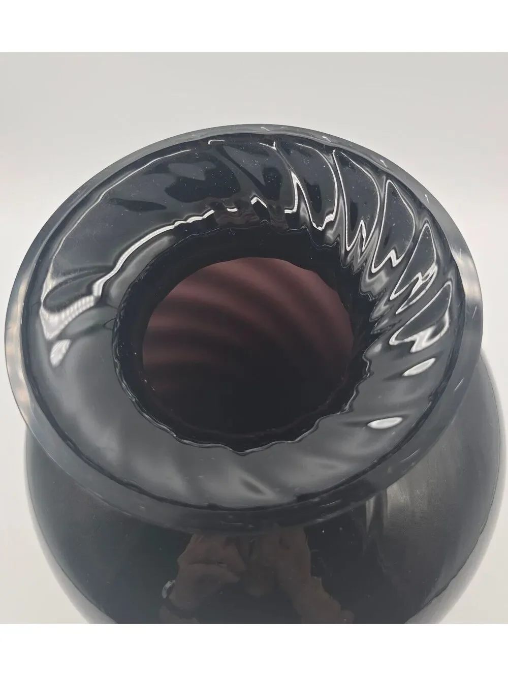 Vintage Krosno Attributed Black Amethyst Art Glass Pedestal Vase Poland